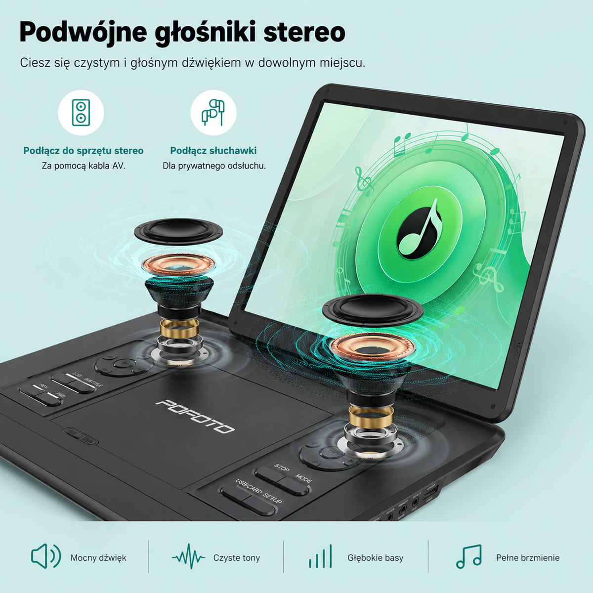 POFOTO PD15 Przenośny Odtwarzacz DVD 15,6" HD Akumulator 5000mAh