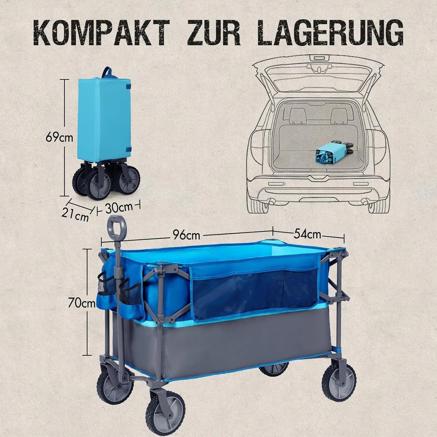 PORTAL XL wózek składany 225 l ogrodowy plażowy kempingowy