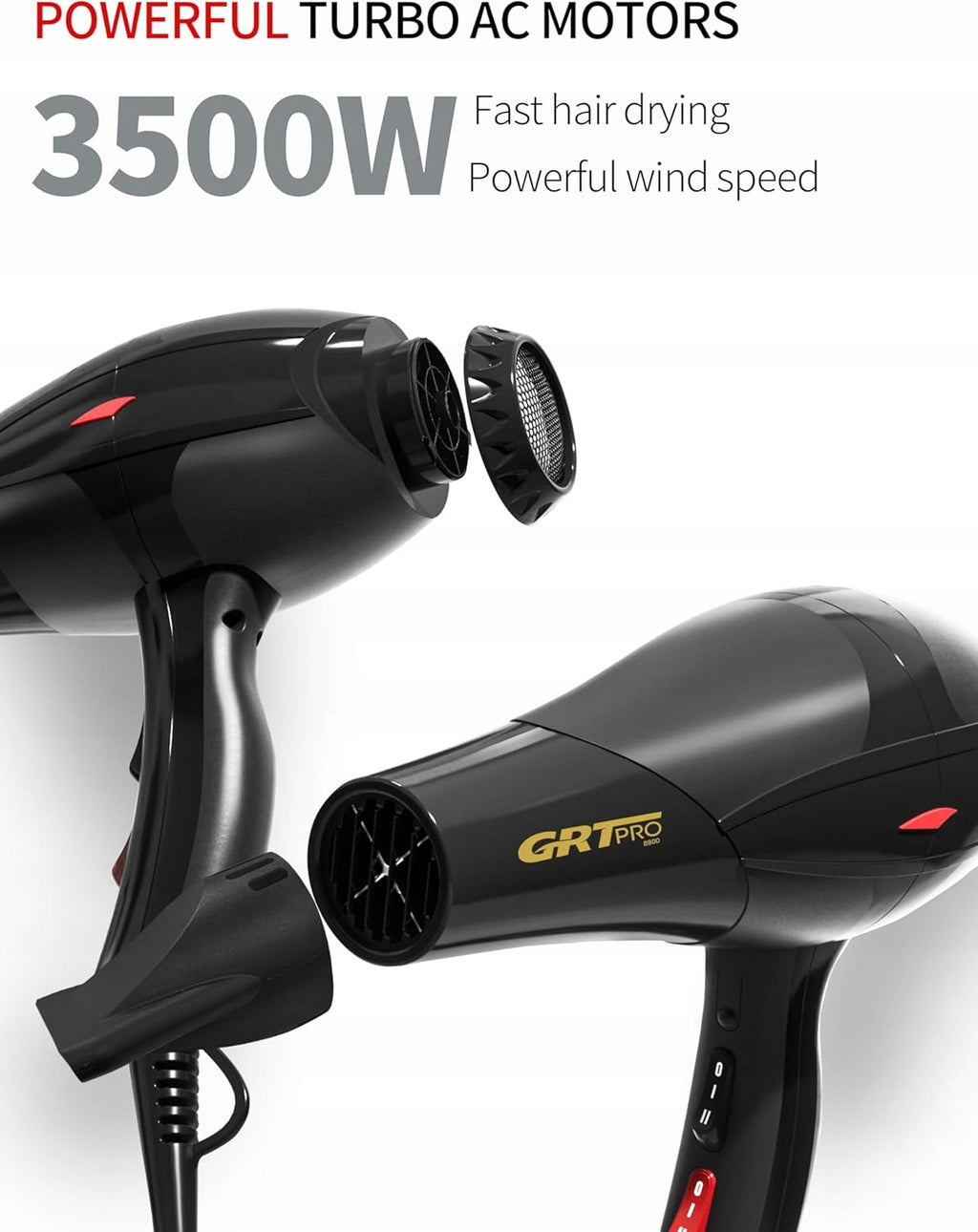 Suszarka do włosów GRT PRO 8800 3500W jonowa + dyfuzor + 2 dysze