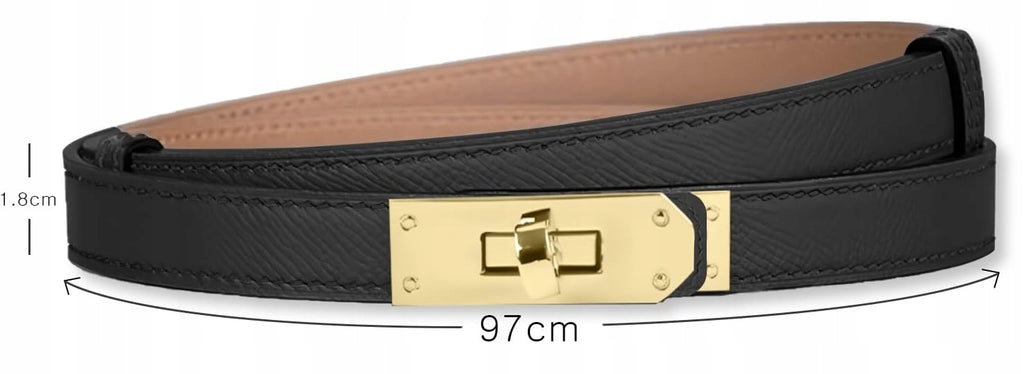 LumiSyne damski pasek skórzany czarny złota klamra regulowany 50–90 cm
