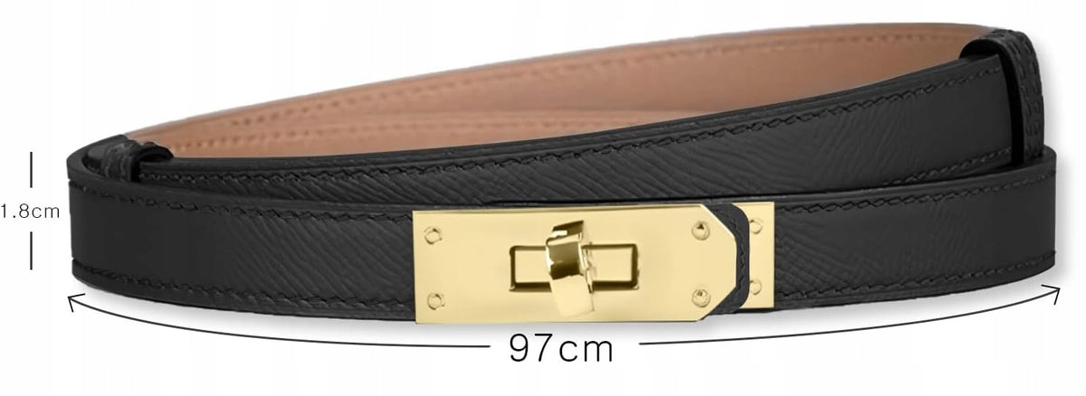 LumiSyne damski pasek skórzany czarny złota klamra regulowany 50–90 cm